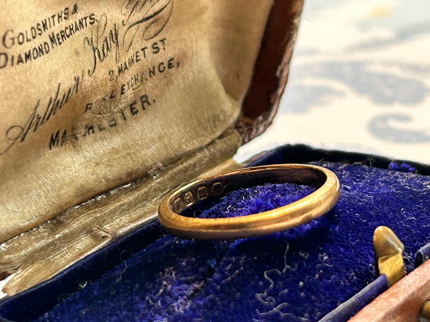 Antique 22ct Gold Wedding Band: Birmingham 1886 Victorian Ring, Size 6, beautiful old gold slim band ring, English hallmarked jewelry
