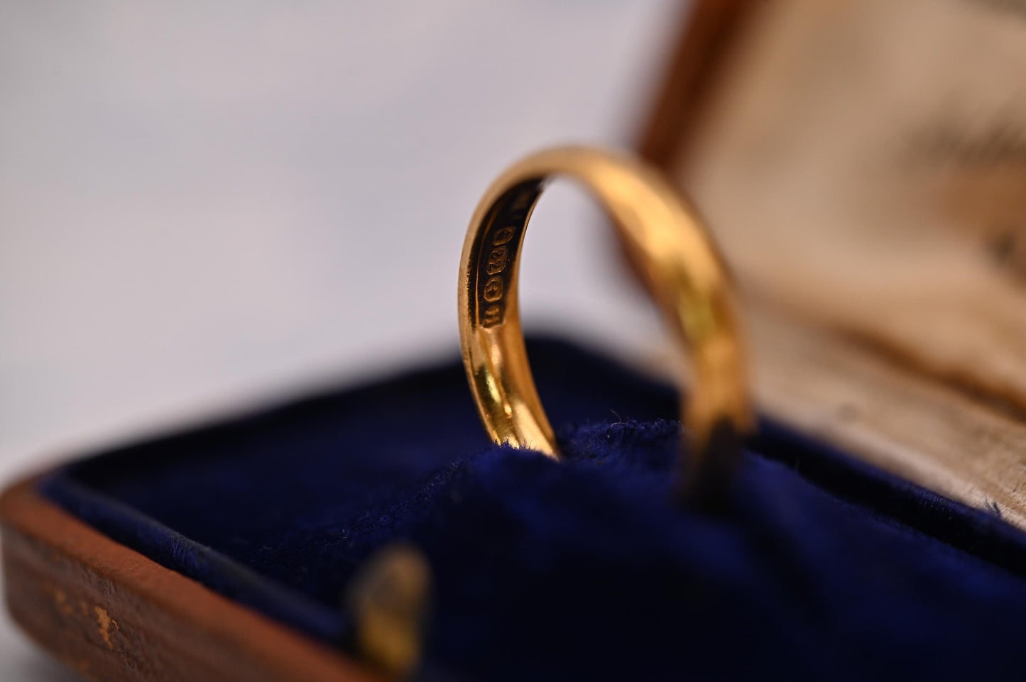 Antique 1932 Birmingham Assayed Wedding Band, 22ct Solid Yellow Gold Band 3mm, D Shape Comfort Band, Old Gold England, Art Deco Era Jewelry.