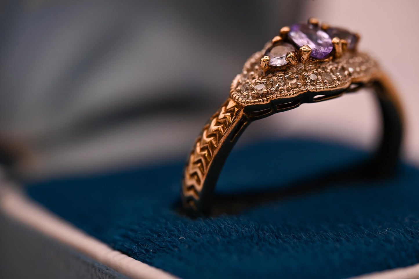 Mid-Century Unusual Tanzanite Diamond Cluster 9ct Gold Ring, Pretty Ornate Detail Jewellery, Real Diamond Fancy Ring, Unique Estate Jewelry
