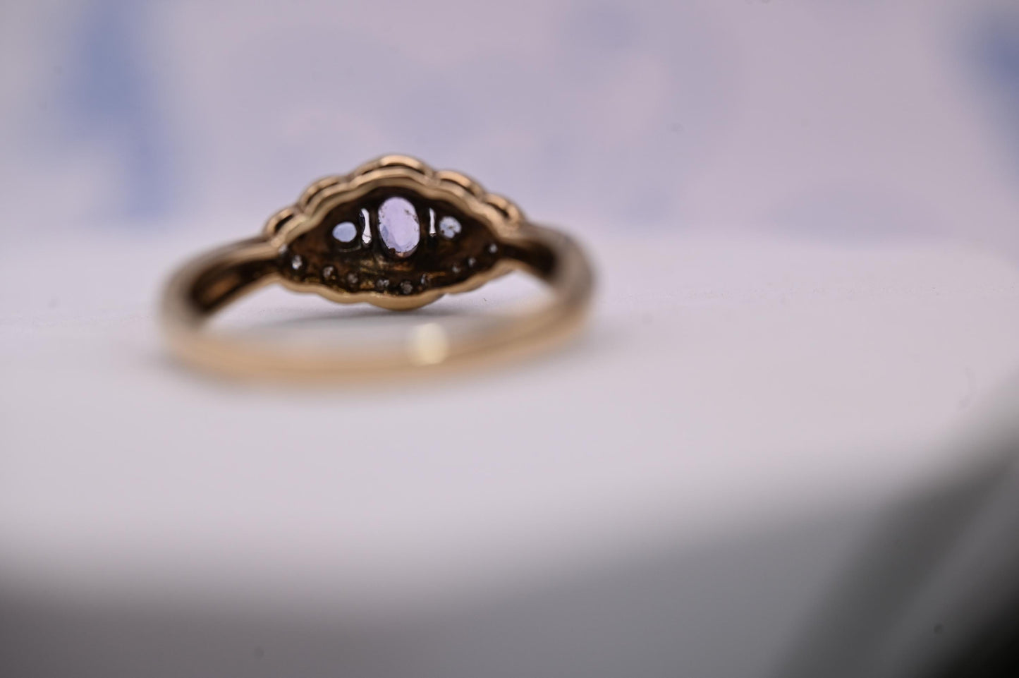 Mid-Century Unusual Tanzanite Diamond Cluster 9ct Gold Ring, Pretty Ornate Detail Jewellery, Real Diamond Fancy Ring, Unique Estate Jewelry