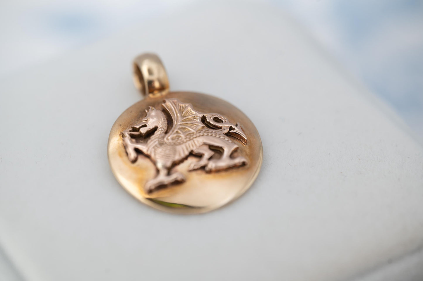 Vintage 9ct Heavy Wales Pendant, Welsh Dragon Medallion, Solid Gold Wales Cymru Statement Jewelley - Stunning Detail. Solid Yellow Gold 9k