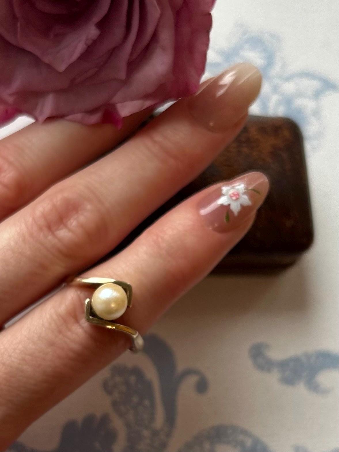 Stunning Vintage Mid-Century Natural Pearl 9ct Yellow Gold Ring size 9, English Gold Jewelry, Real Champagne Pearl Ring 9k Gold Bridal