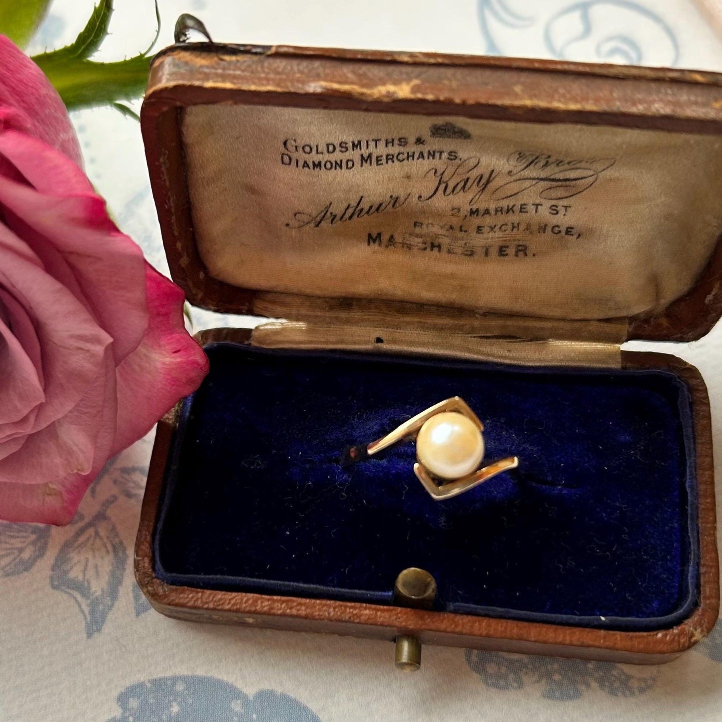 Stunning Vintage Mid-Century Natural Pearl 9ct Yellow Gold Ring size 9, English Gold Jewelry, Real Champagne Pearl Ring 9k Gold Bridal