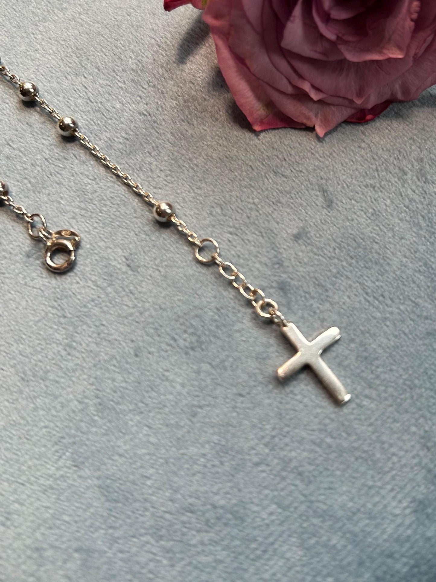 Real Silver Beaded Cross Charm Bracelet, Stunning Christian Jewellery Cross Dangle Charm, Pretty Christmas Gift Jewelry, Silver Cross Charm