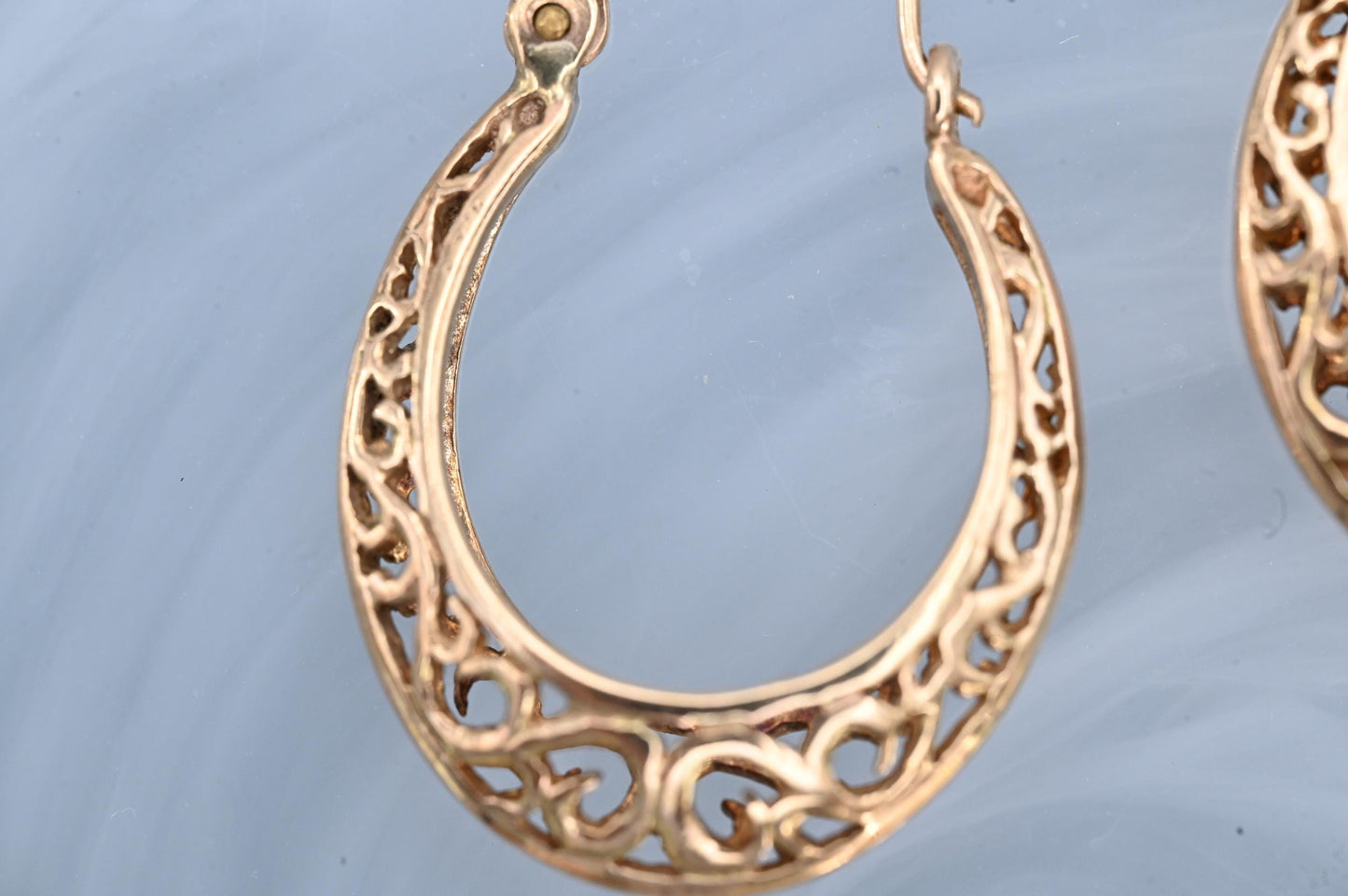 Vintage 9ct Gold Filigree Hoop Earrings | Medium Gold Hoops, Classic Retro Jewelry Gift, 9K Unusual Gold Earrings, Mid-Century Jewelry