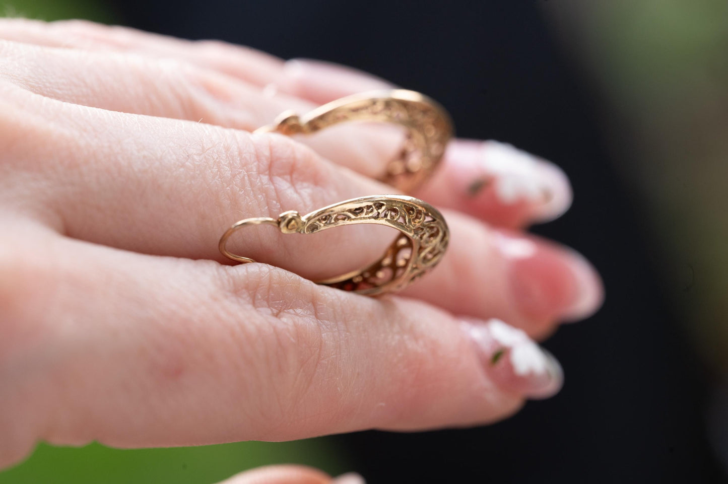 Vintage 9ct Gold Filigree Hoop Earrings | Medium Gold Hoops, Classic Retro Jewelry Gift, 9K Unusual Gold Earrings, Mid-Century Jewelry