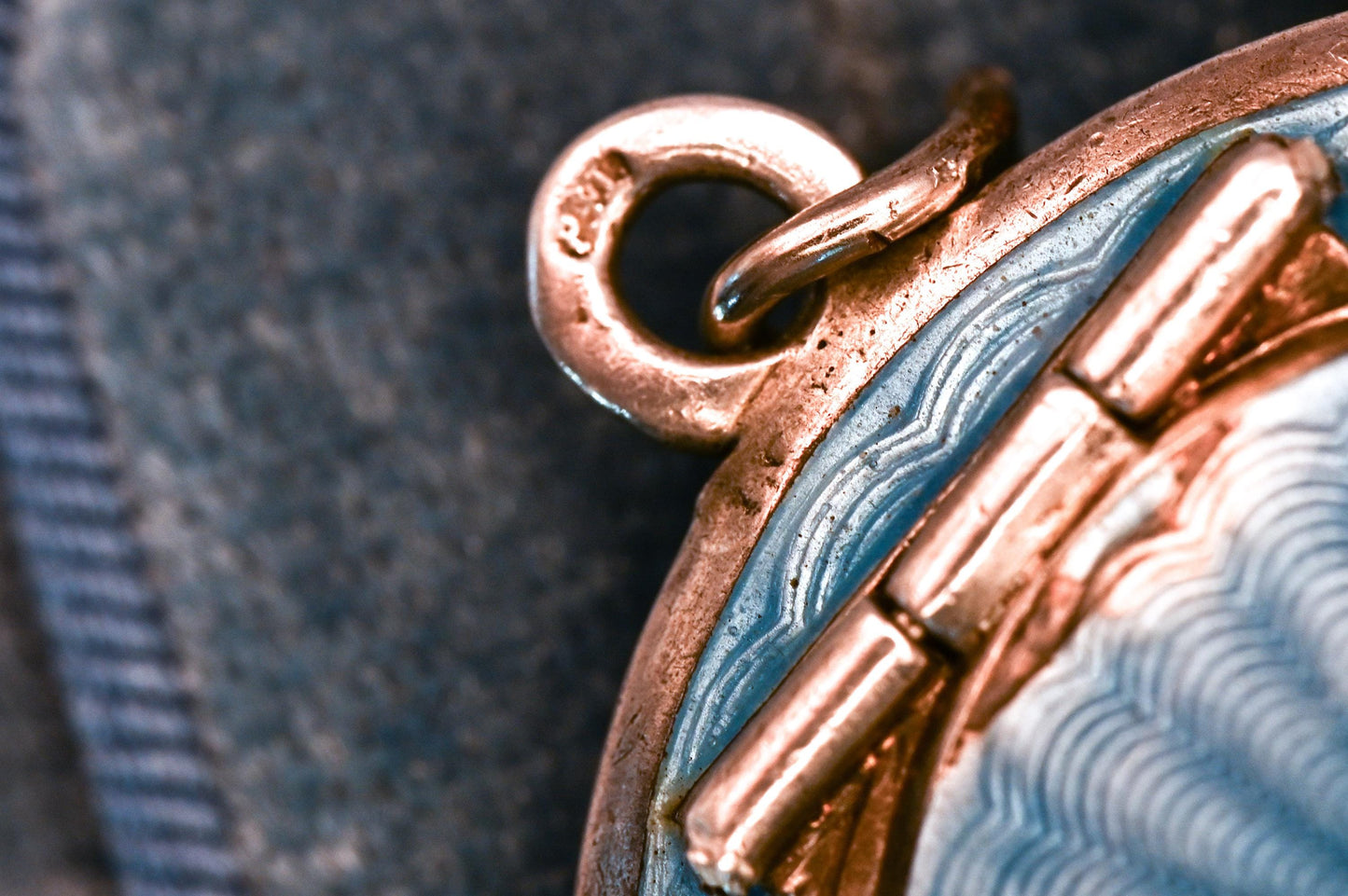 Antique French Real Silver Blue Guilloche Enamel Compact Pendant - Original Mirror: Circa 1890. Rare Item Antique Locket Silver - Collectors