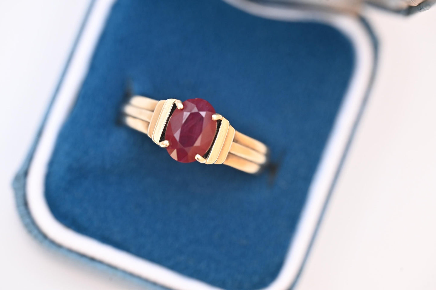 Stunning Vintage 9ct Gold Ruby Solitaire, Unusual Ring , Fully Hallmarked British Vintage. July Birthstone/ Size L / US: 6