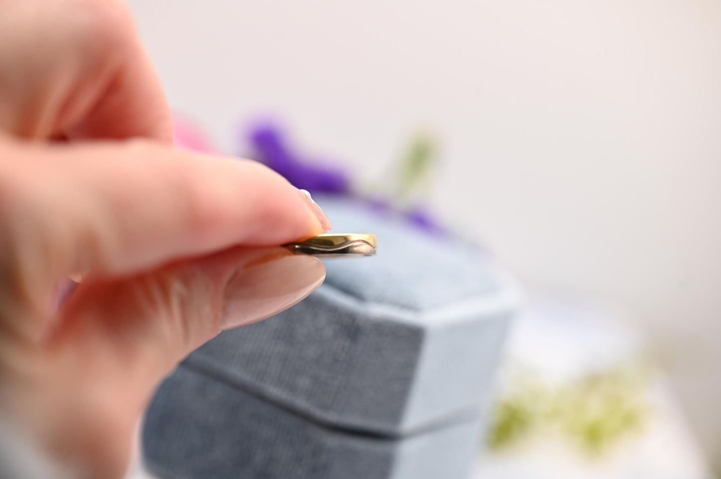 Vintage 18ct Wedding Band, Two-Toned 18K Unusual Wedding Ring, Solid Gold Jewelry, White and Yellow Dainty Band, English Gold Birmingham