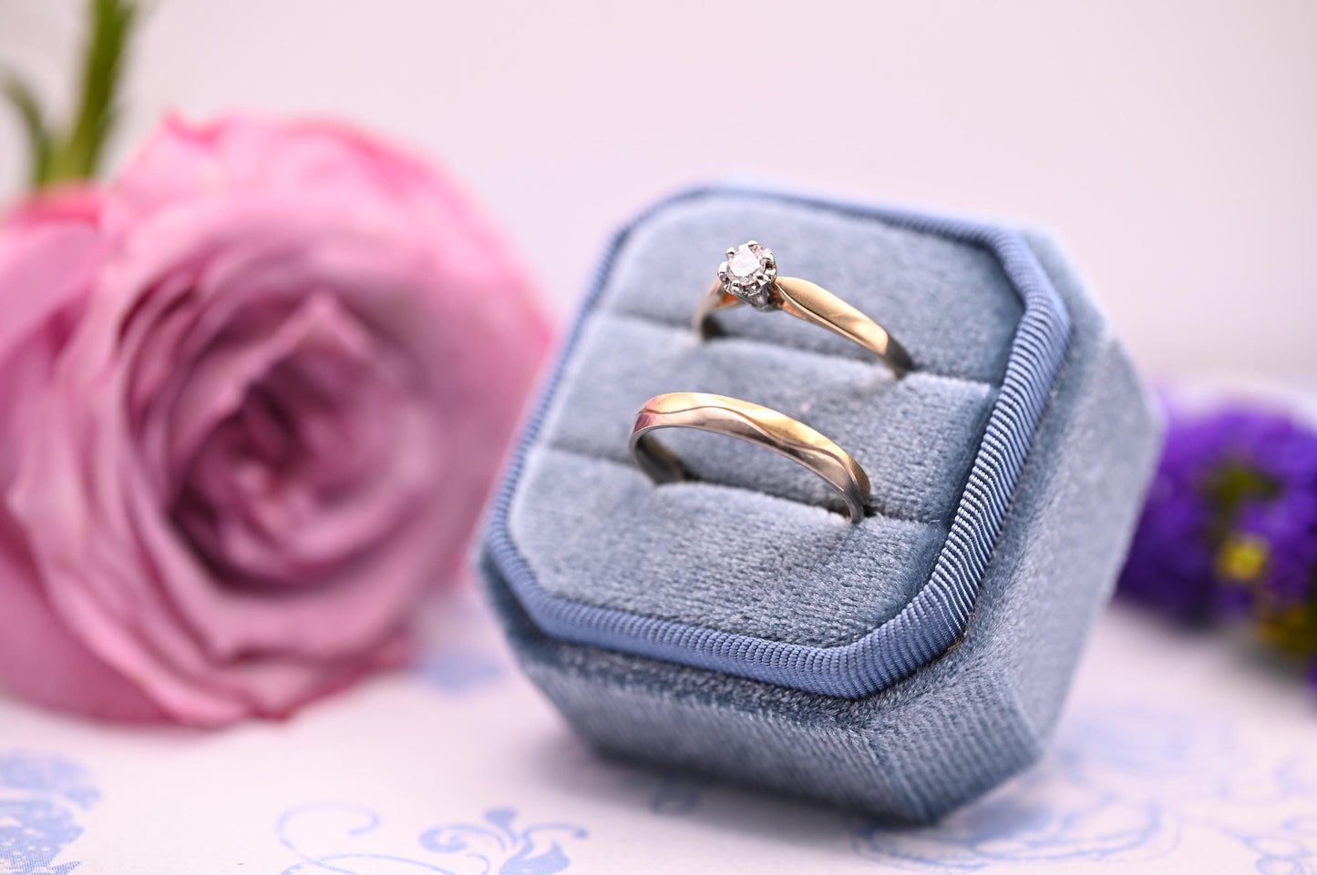 Vintage 18ct Wedding Band, Two-Toned 18K Unusual Wedding Ring, Solid Gold Jewelry, White and Yellow Dainty Band, English Gold Birmingham
