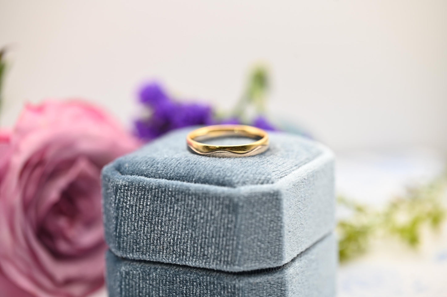Vintage 18ct Wedding Band, Two-Toned 18K Unusual Wedding Ring, Solid Gold Jewelry, White and Yellow Dainty Band, English Gold Birmingham