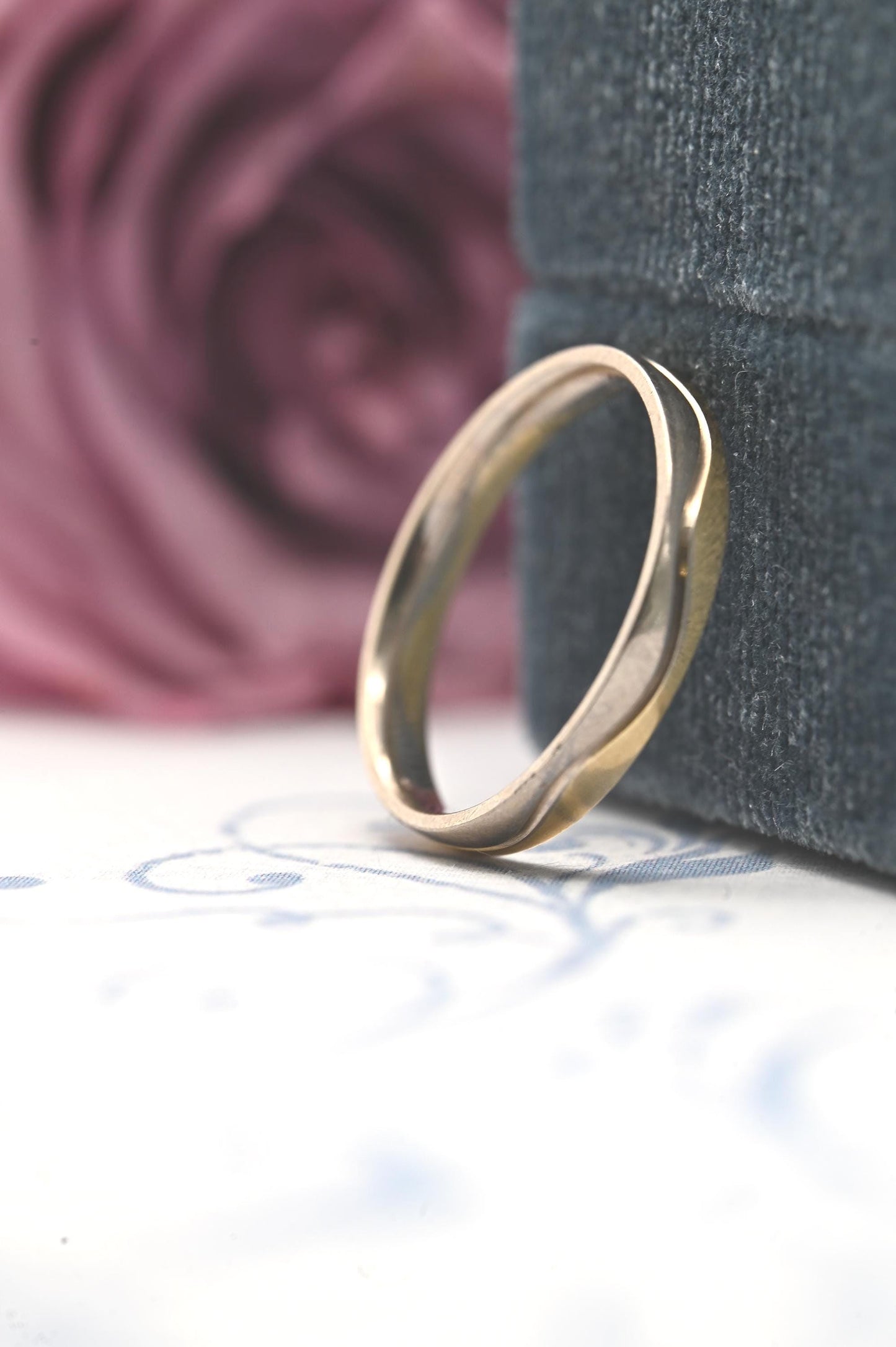Vintage 18ct Wedding Band, Two-Toned 18K Unusual Wedding Ring, Solid Gold Jewelry, White and Yellow Dainty Band, English Gold Birmingham