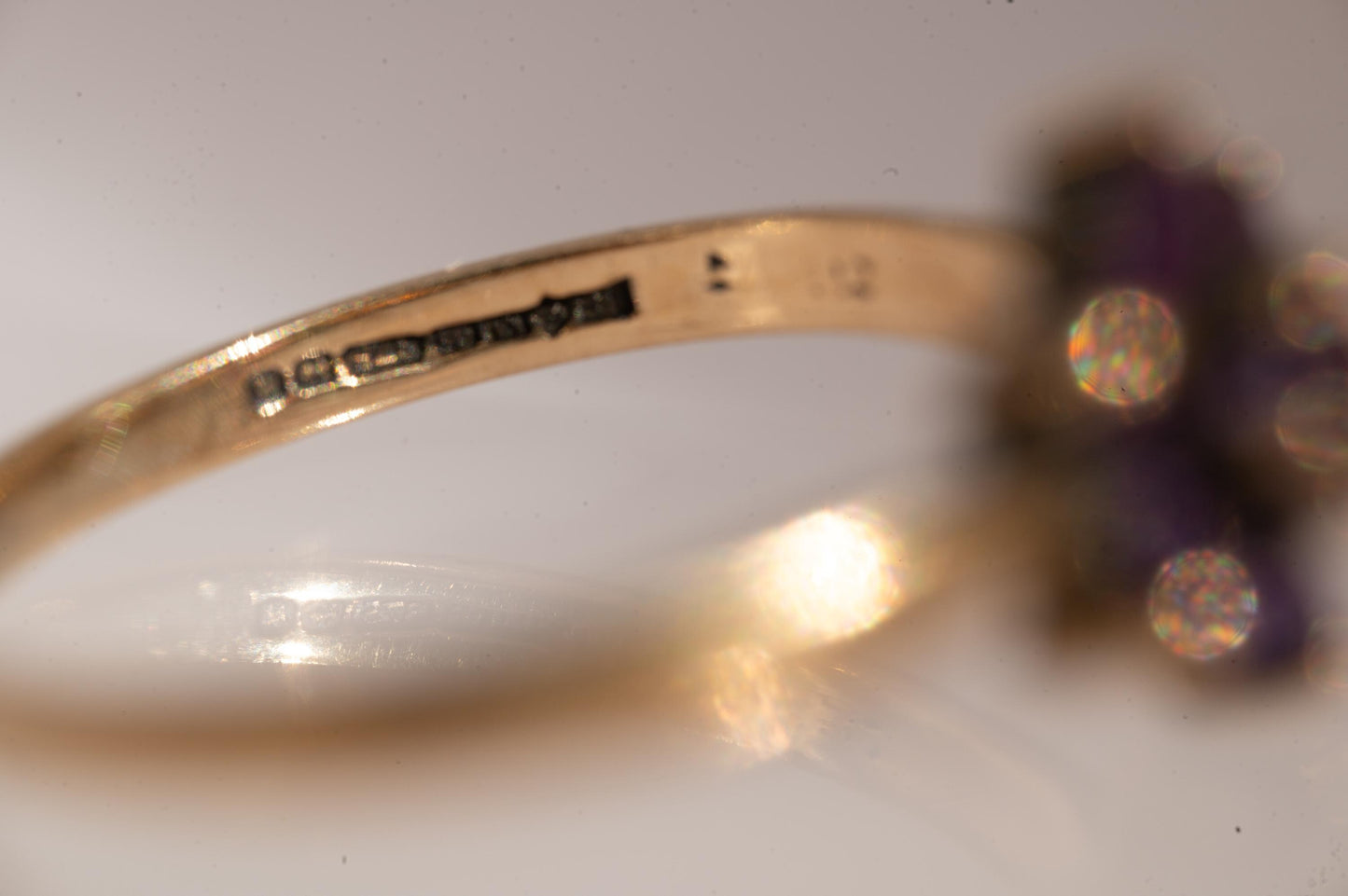 Vintage 9ct Gold Amethyst Forget-Me-Not Romantic Ring. Pretty Floral Jewellery Purple - February Birthstone, Ring Size UK I / US: 4.5