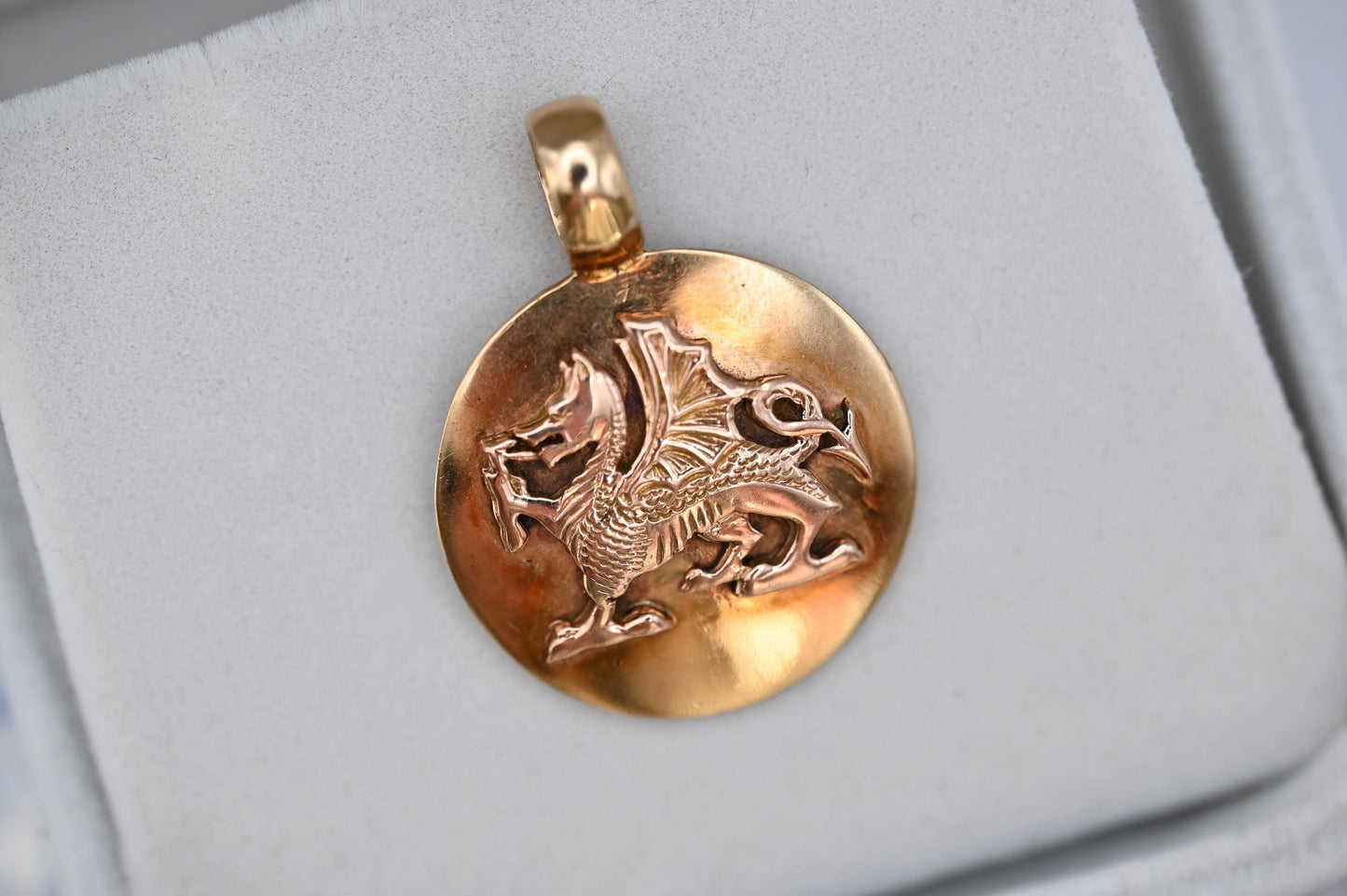 Vintage 9ct Heavy Wales Pendant, Welsh Dragon Medallion, Solid Gold Wales Cymru Statement Jewelley - Stunning Detail. Solid Yellow Gold 9k