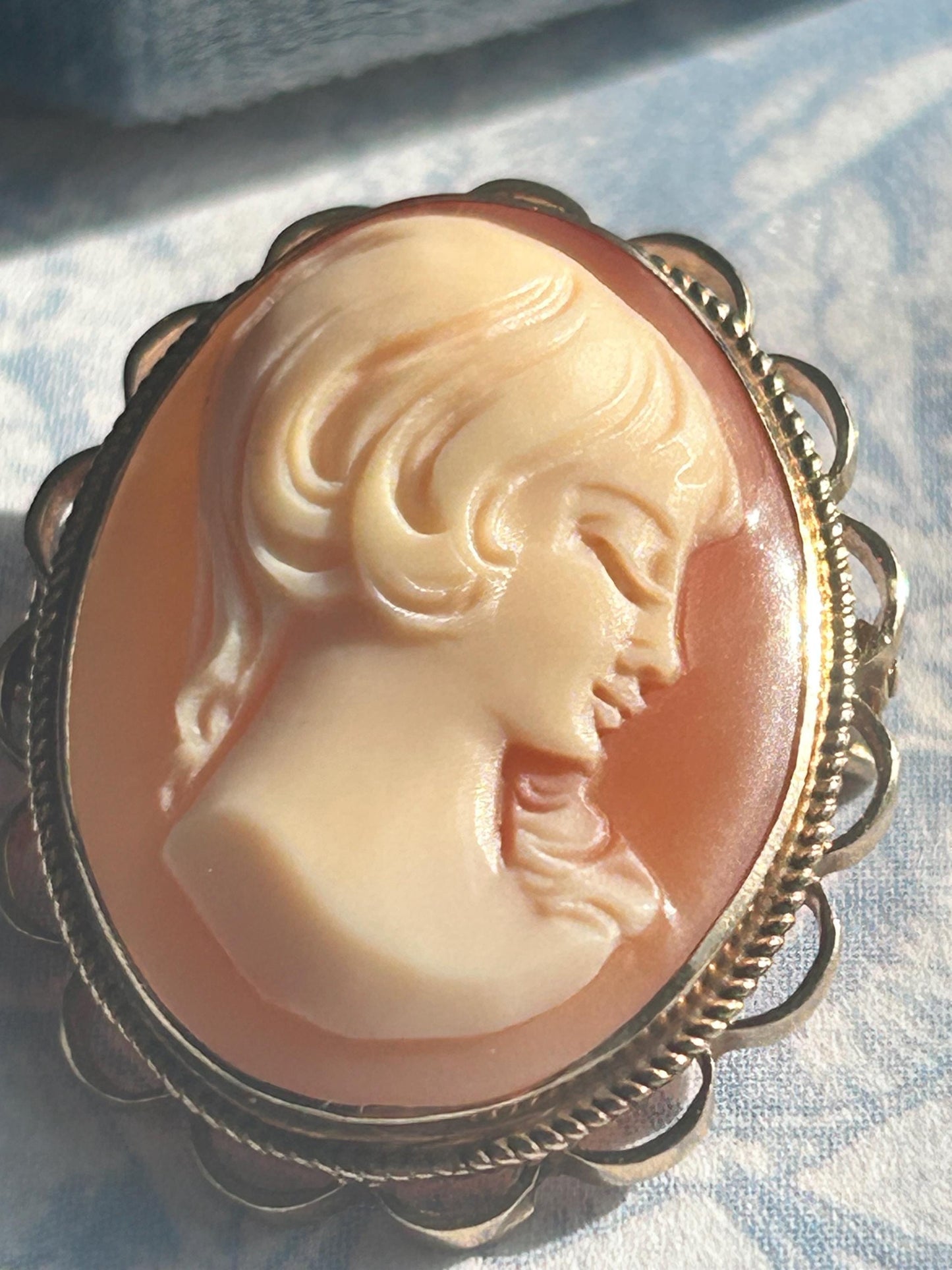 Vintage 9ct Gold Cameo Brooch, Pendant 9K Gold Genuine Cameo, Stunning Detail Lady, Unusual Cameo Jewellery, Birmingham Assayed Mid-Century