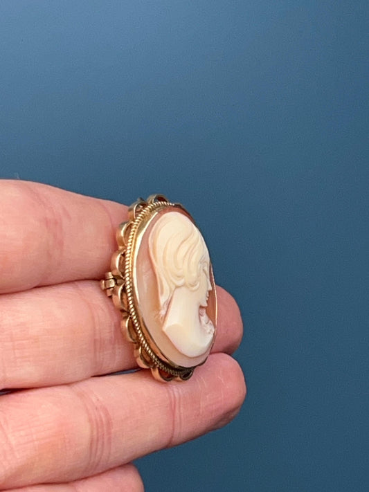 Vintage 9ct Gold Cameo Brooch, Pendant 9K Gold Genuine Cameo, Stunning Detail Lady, Unusual Cameo Jewellery, Birmingham Assayed Mid-Century