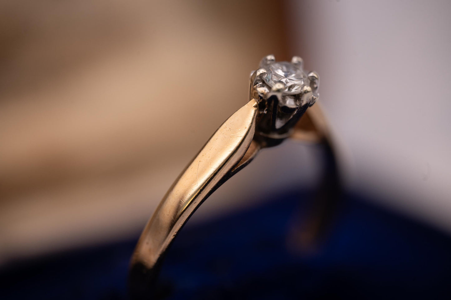 Vintage 9ct Yellow Gold Classic Solitaire Engagement Promise ring with Natural Diamond, 0.15ct Solitaire, England Assayed UK M US 6.5