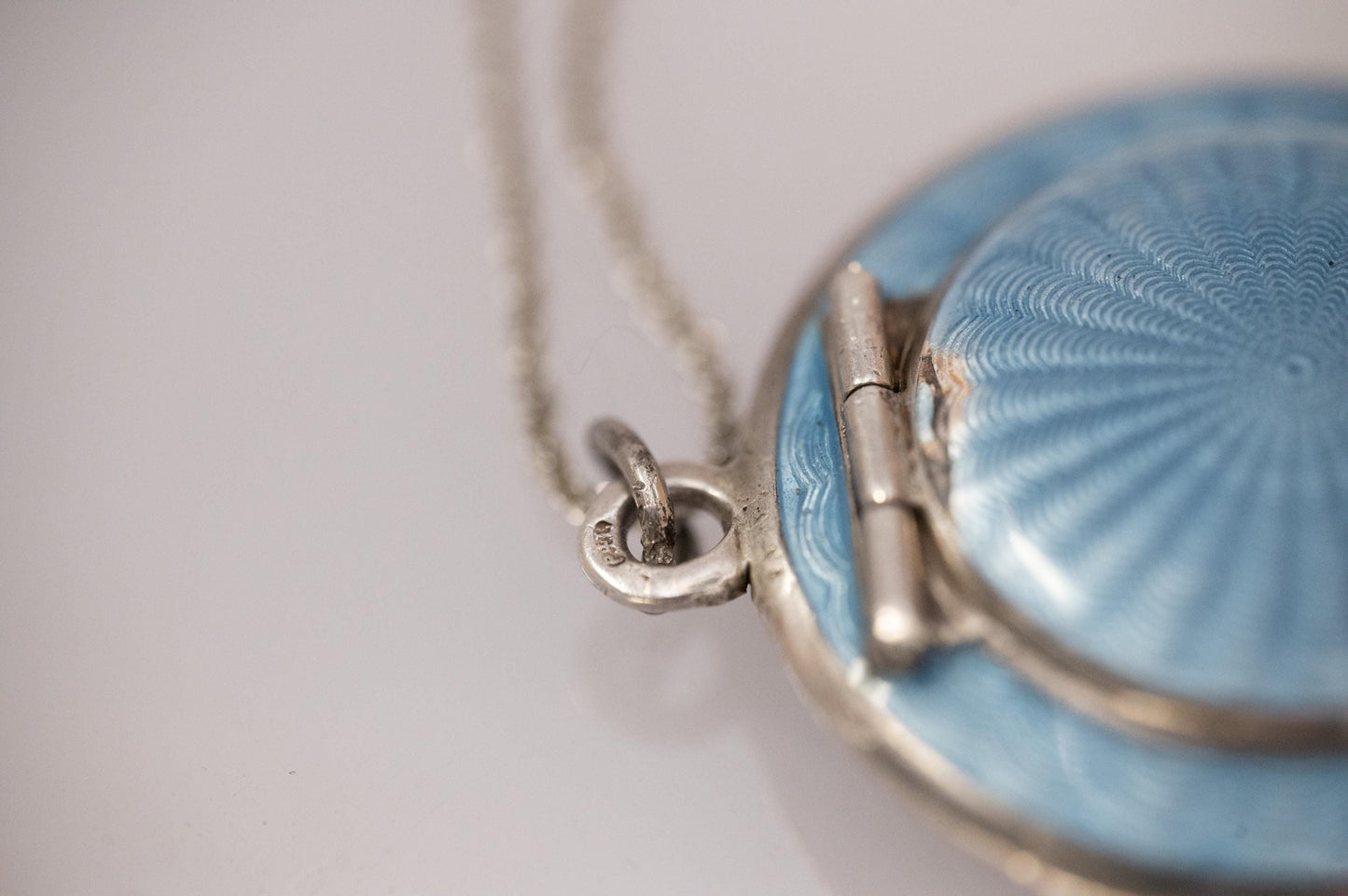 Antique French Real Silver Blue Guilloche Enamel Compact Pendant - Original Mirror: Circa 1890. Rare Item Antique Locket Silver - Collectors