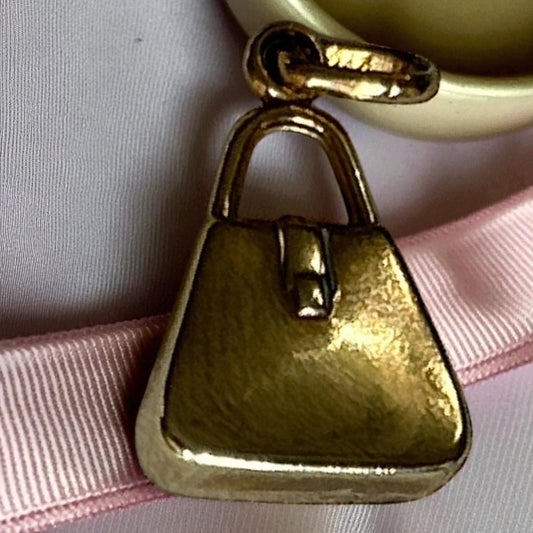 1980s Vintage 9ct Gold Pink Bag Charm, Pretty Handbag Charm Pink Enamel, Sweet Charm/Pendant - Collectors Charm. Novelty Bracelet Charm.