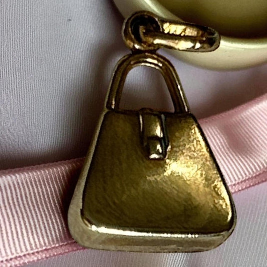 1980s Vintage 9ct Gold Pink Bag Charm, Pretty Handbag Charm Pink Enamel, Sweet Charm/Pendant - Collectors Charm. Novelty Bracelet Charm.
