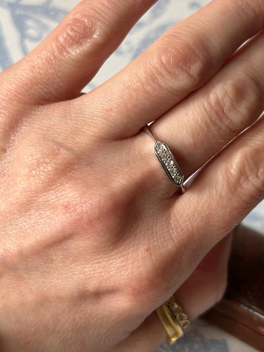 Genuine Art Deco 1920s White Gold and Platinum Diamond Ring, 18ct White Gold Antique Jewellery, Elegant Band, Jewelry for her, Stacking Ring