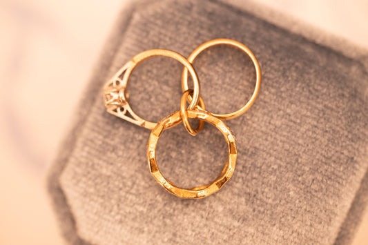 Vintage 9ct Gold Trio Ring Charm, Journey of Love Rings, Tiny 3 Ring Set Wedding Gift, Gold Engagement Gift Pendant Or Bracelet Charm