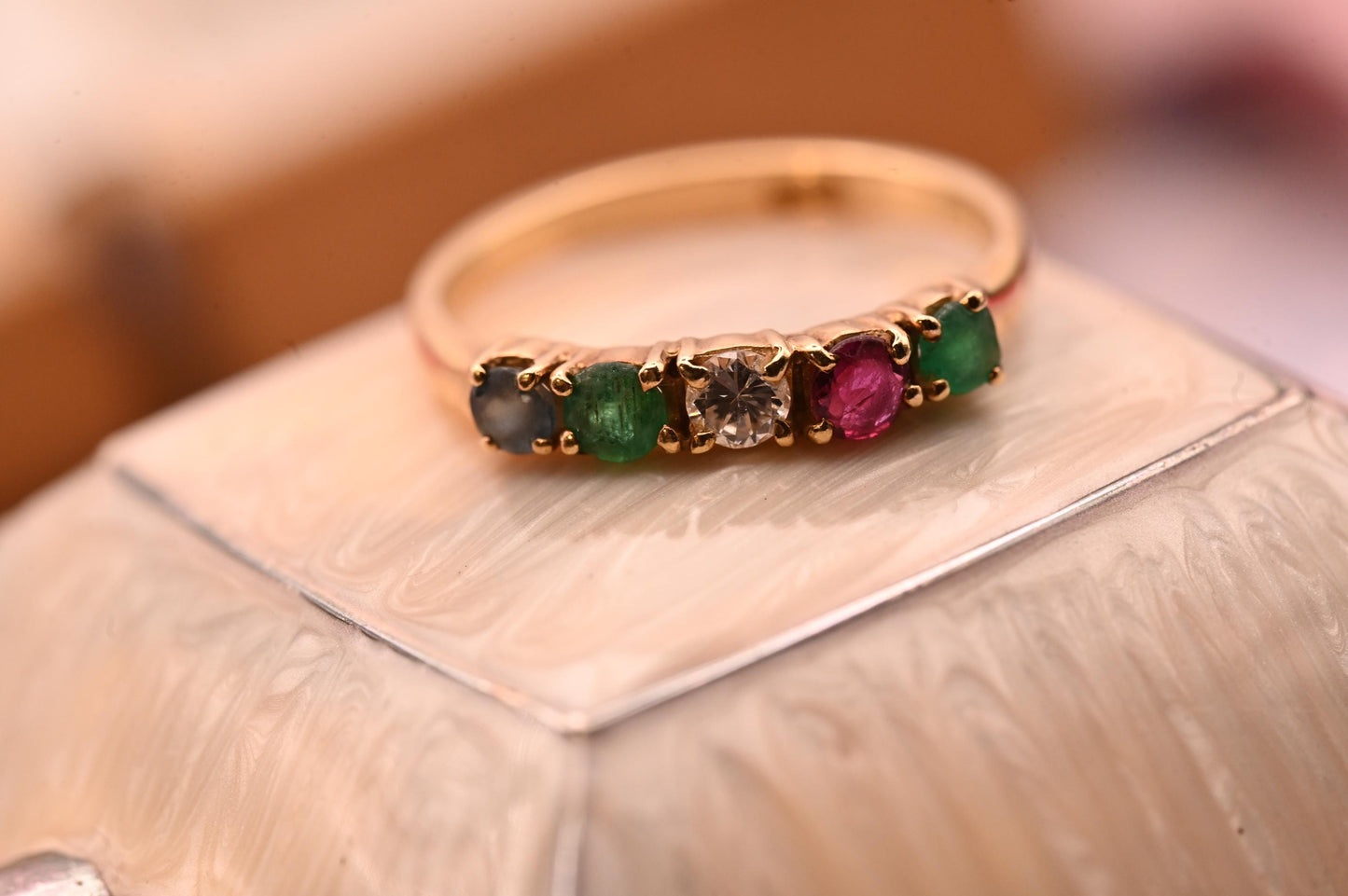 Vintage 18ct Gold Half Eternity Ring | Diamond, Ruby, Sapphire & Emerald Band, Stacking Ring Multi Gem Band, Dainty Jewelry Size K / 5.5