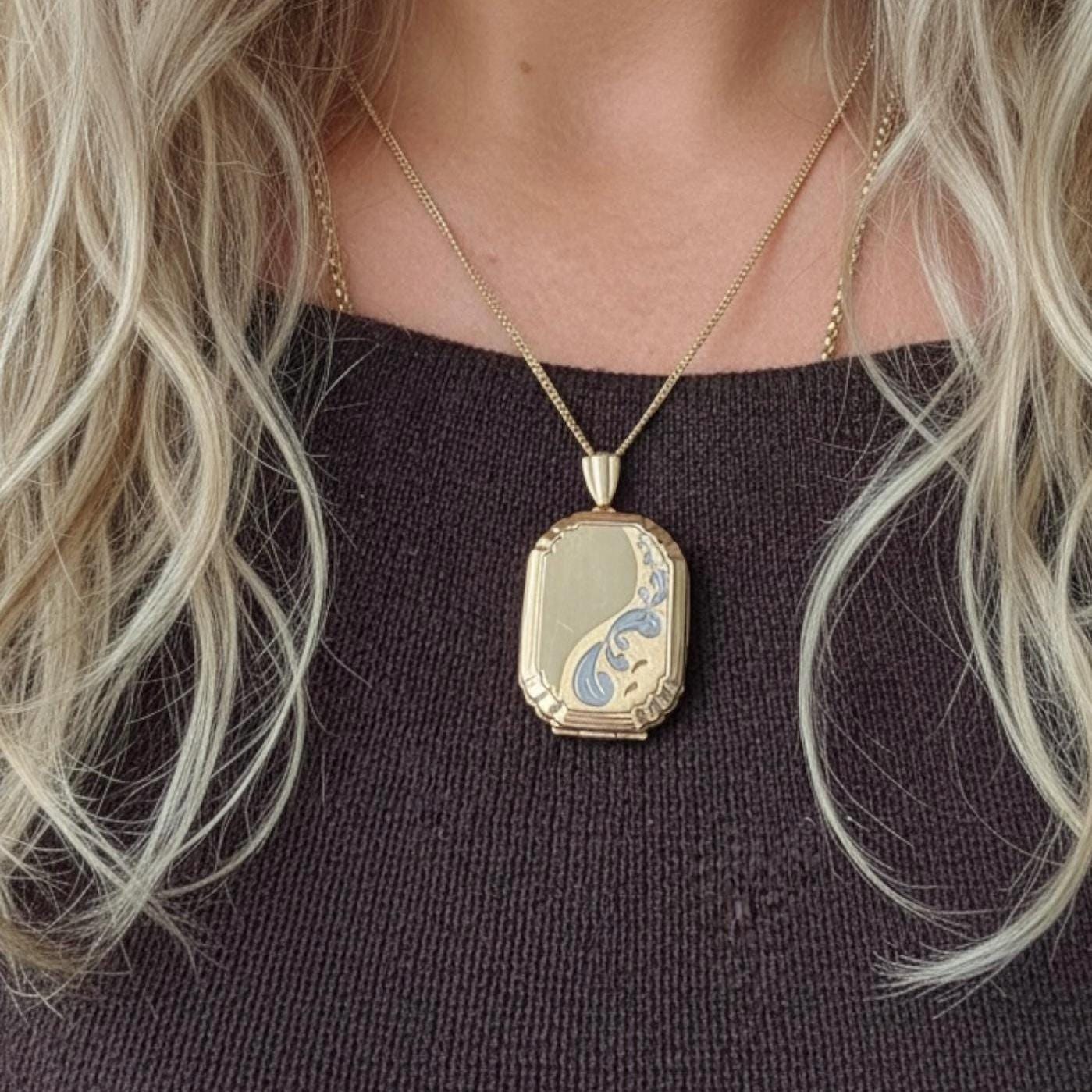 Vintage 9ct Gold Octogon Art Deco Style Locket with 18" Chain, keepsake necklace photo Jewelry 9k