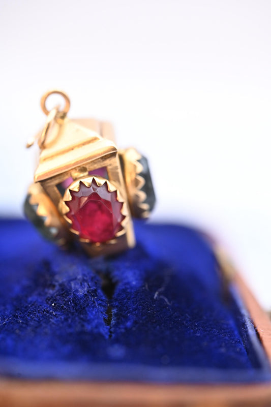 Stunning rare antique /vintage French 18ct gold ruby and topaz lantern charm pendant