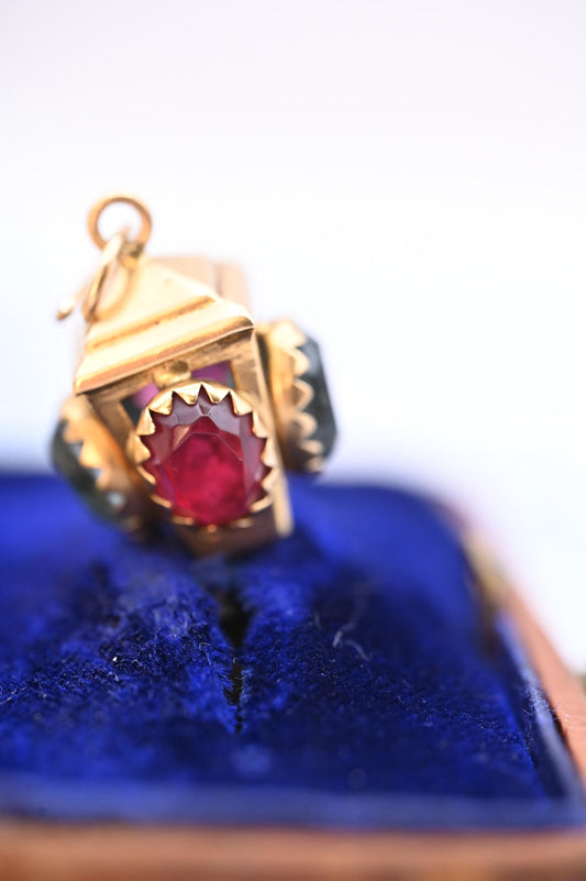 Stunning rare antique /vintage French 18ct gold ruby and topaz lantern charm pendant