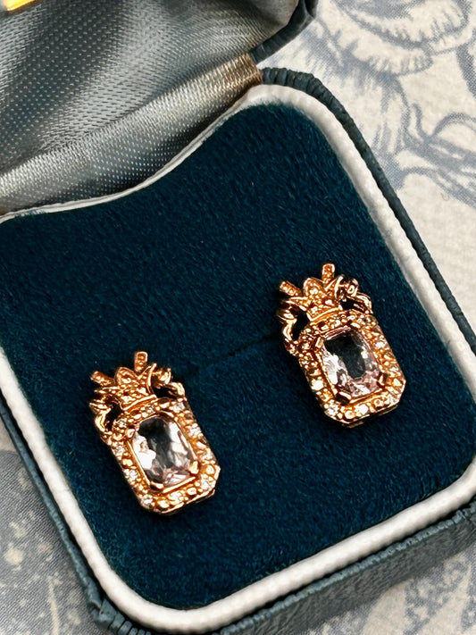 Vintage Clogau Earrings Morganite 9ct Rose Gold Studs