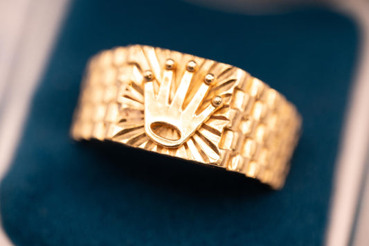 Vintage 18ct Gold Rolex Style Ring Chunky Signet Band - Size UK R /US 9