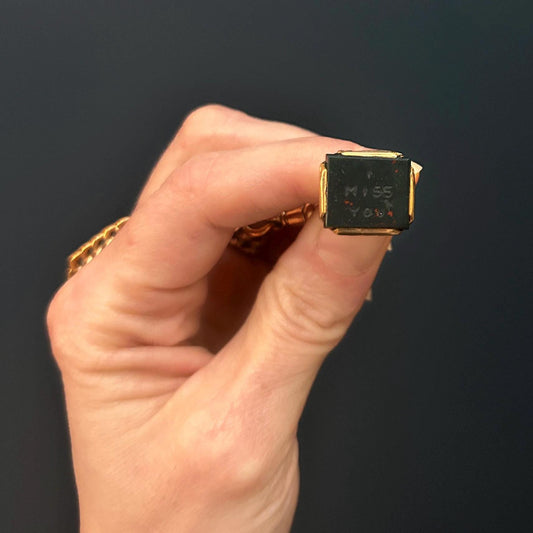 Early 20th Century 1920s “I Miss You” Lovers Fob 9ct Gold Pendant - Fob Antique Jewellery Intaglio