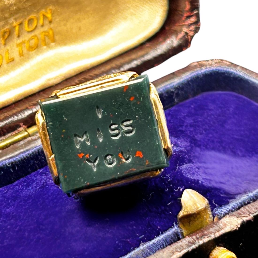 Early 20th Century 1920s “I Miss You” Lovers Fob 9ct Gold Pendant - Fob Antique Jewellery Intaglio