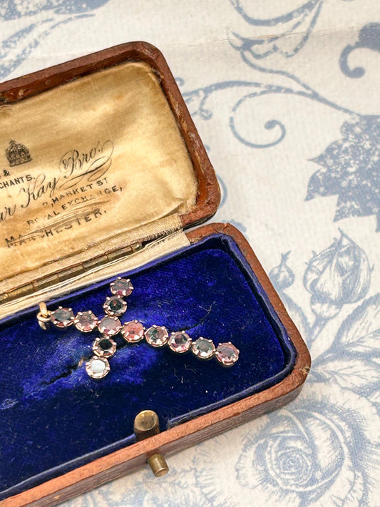 Antique - Georgian Garnet Cross 9ct Gold Hallmarked Crucifix Pendant - Christian Jewellery