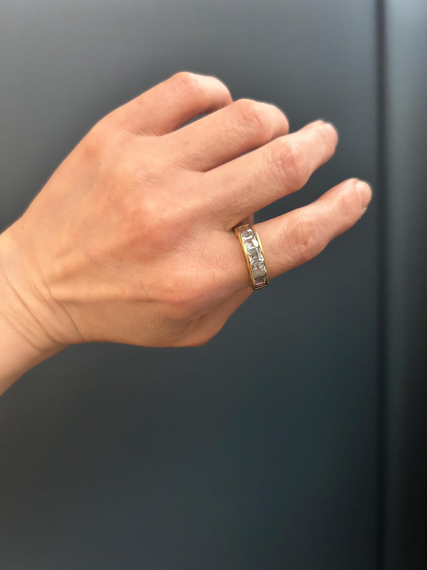 Vintage Statement 9 ct Gold Blue Topaz Eternity Cocktail Ring, Stack Band Jewellery Size UK J US 5