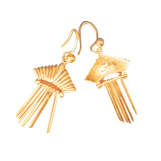 Vintage 1960s 9ct Yellow Gold Drop Earrings - Art Deco Style