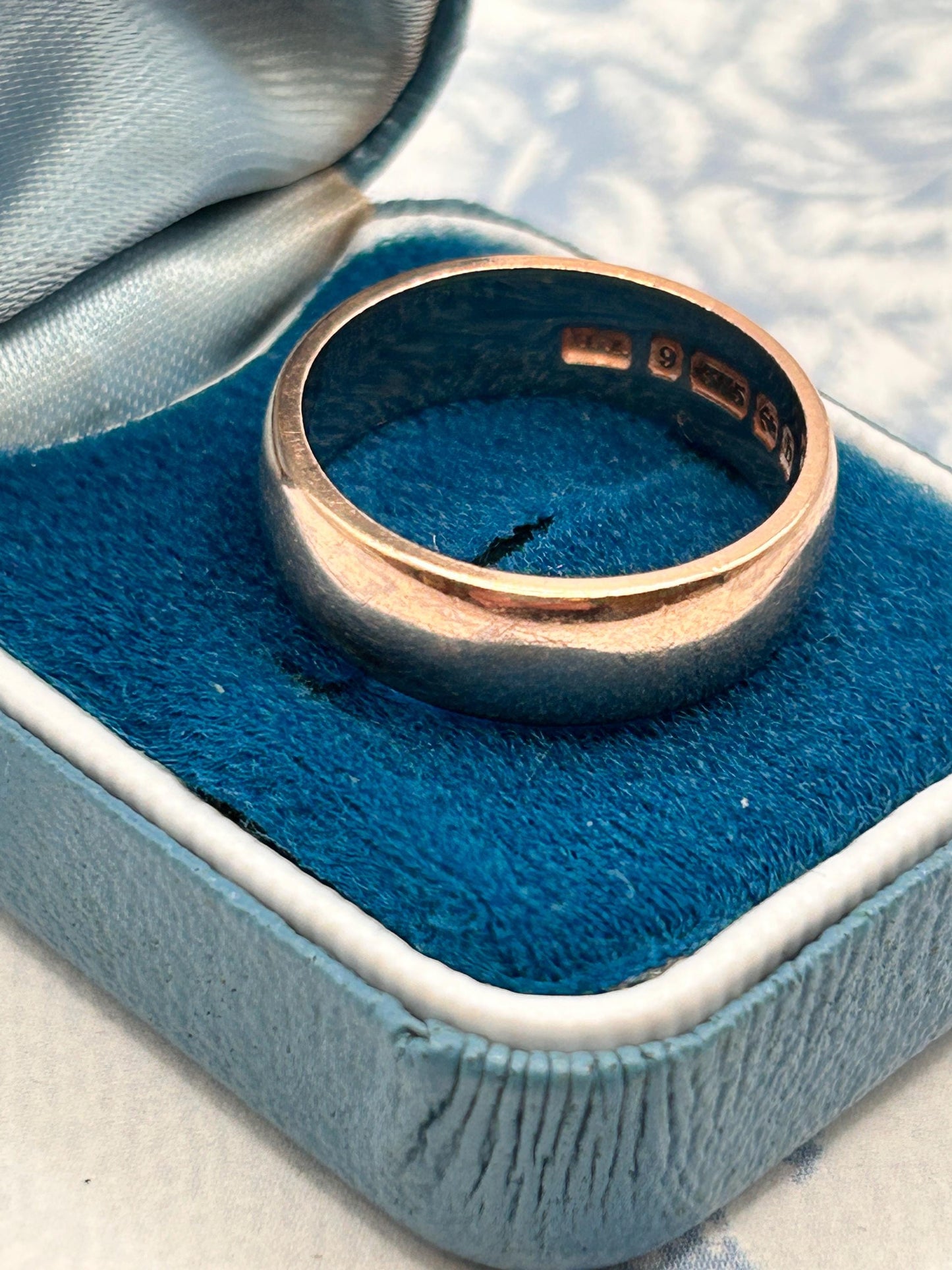 Edwardian Rose Gold 9ct Wide Wedding Band 7mm Wide / Antique Band England Old English Jewellery Size R - US 9