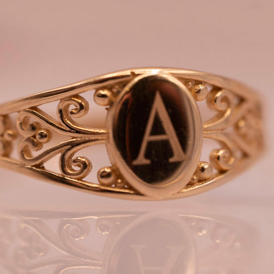 Vintage 14ct Gold Signet Ring Initial 'A' - Size N / US 7 Heirloom jewelry