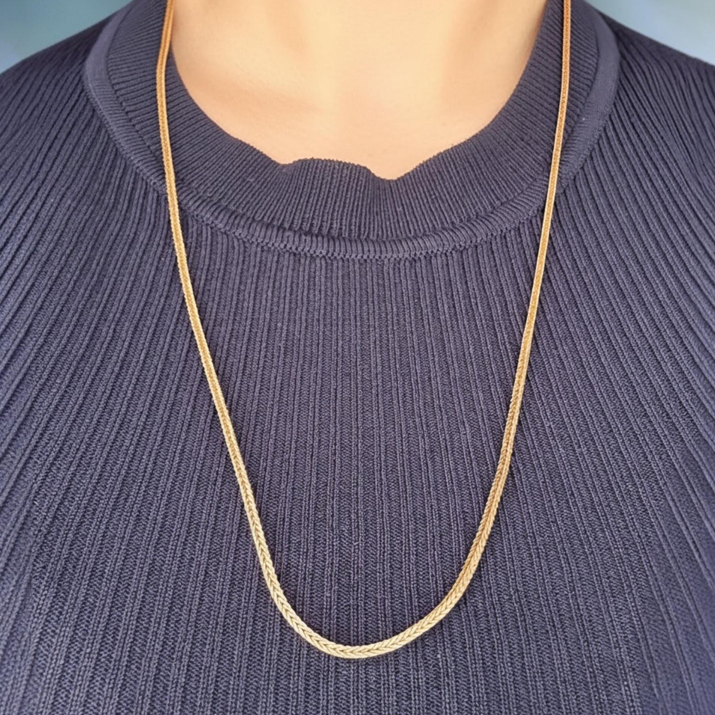 Vintage 9ct Solid Gold Slinky Chunky Fox tail Chain Extra Long 24" - 1970's Italian