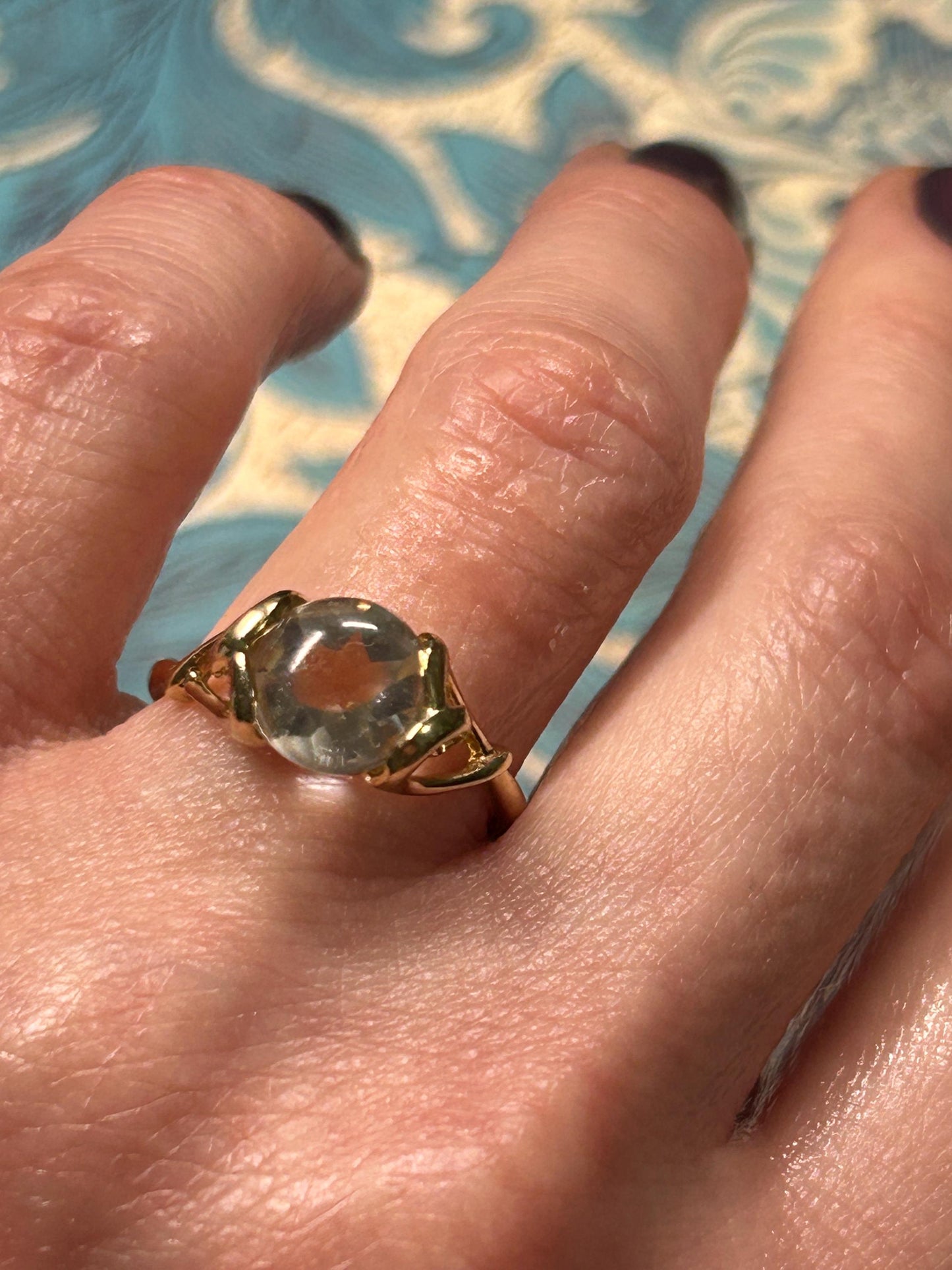 Vintage 9ct Gold Rock Crystal Heart Detail Ring - Natural Rock Crystal UK K / 5.5