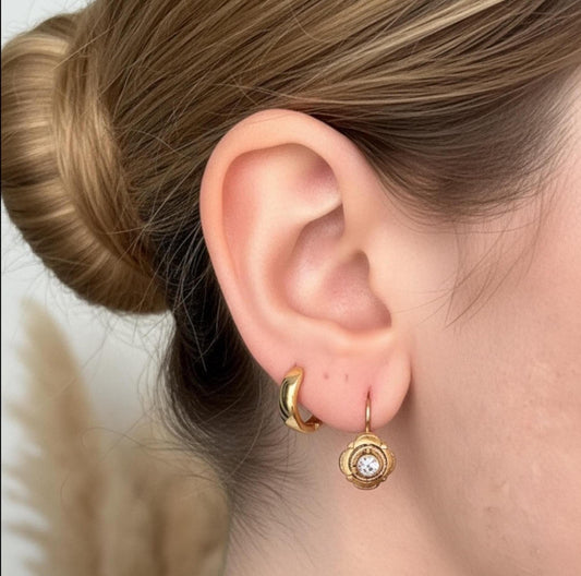 Vintage 18ct Italian Dormeuse Earrings Paste Mid Century Jewelry