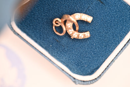 Vintage 14ct Gold Horseshoe and Whip White Gem Charm Jewellery - Equestrian Gift