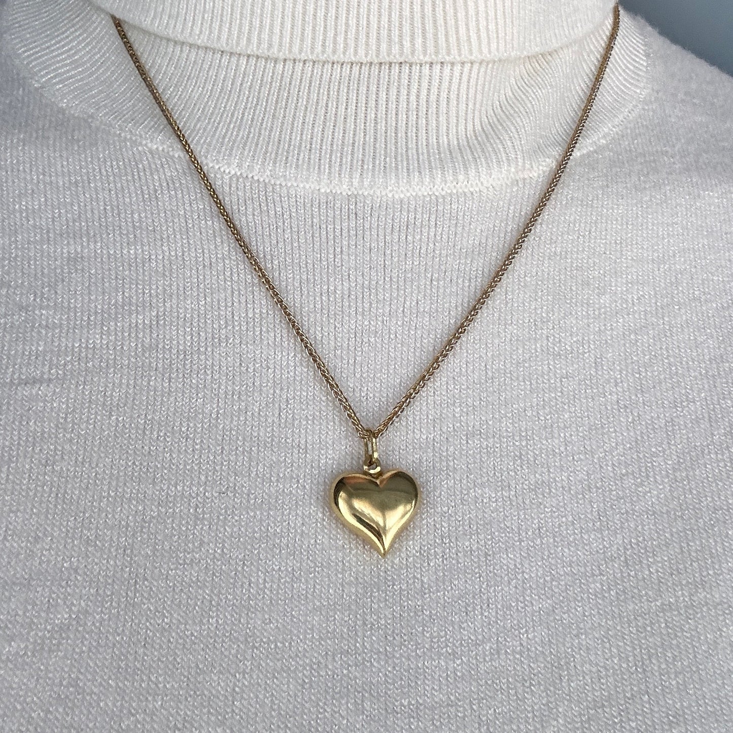 Vintage 18ct Gold Puffy Heart Pendant with Two-Toned Foxtail Chain