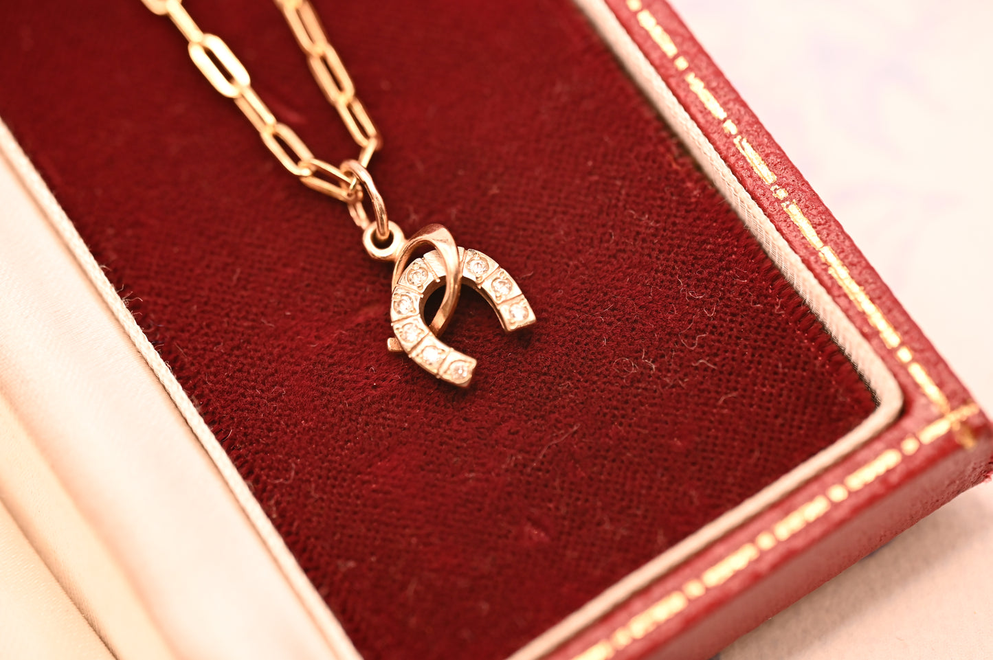 Vintage 14ct Gold Horseshoe and Whip White Gem Charm Jewellery - Equestrian Gift