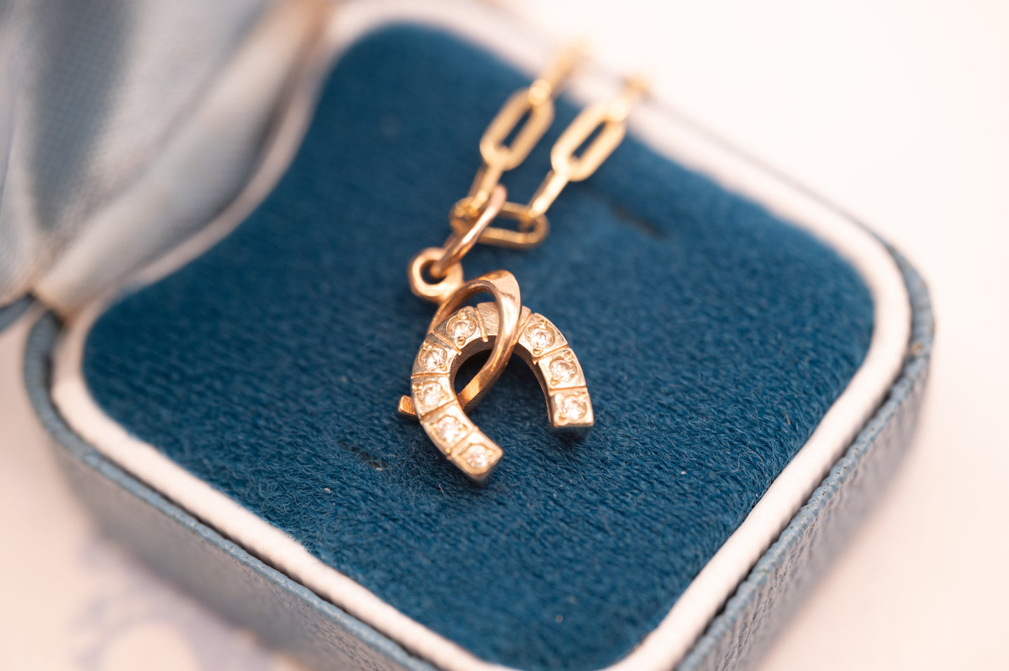 Vintage 14ct Gold Horseshoe and Whip White Gem Charm Jewellery - Equestrian Gift