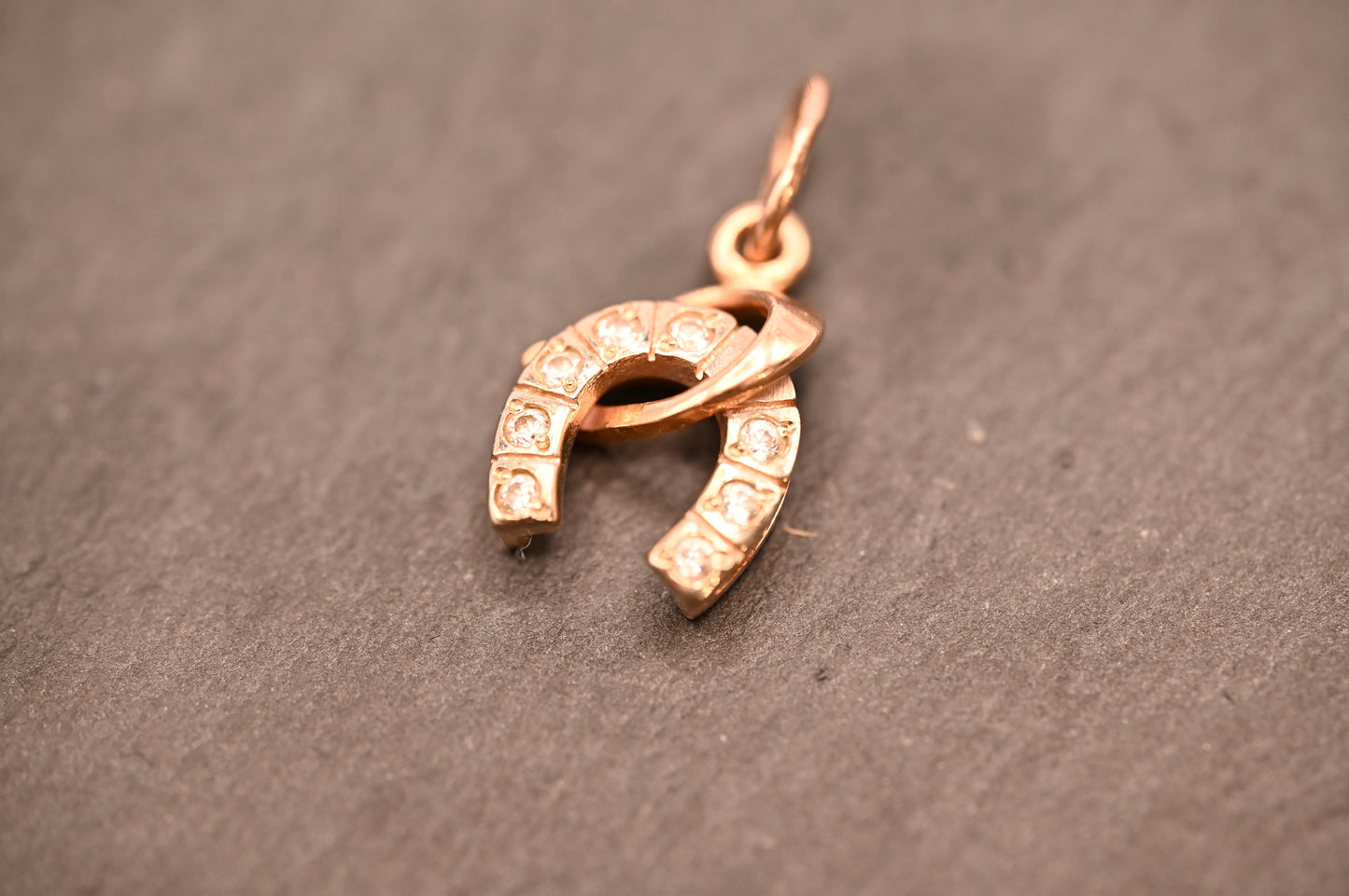 Vintage 14ct Gold Horseshoe and Whip White Gem Charm Jewellery - Equestrian Gift