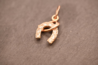 Vintage 14ct Gold Horseshoe and Whip White Gem Charm Jewellery - Equestrian Gift