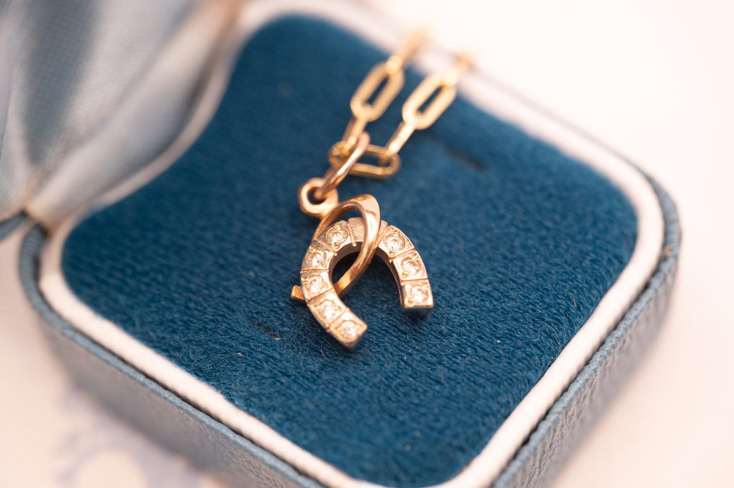 Vintage 14ct Gold Horseshoe and Whip White Gem Charm Jewellery - Equestrian Gift