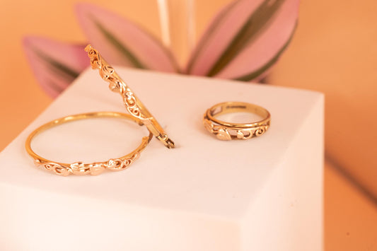 Beautiful Vintage Clogau Yellow and Rose gold Tree of Life Celtic band ring / wedding band/ statement ring.